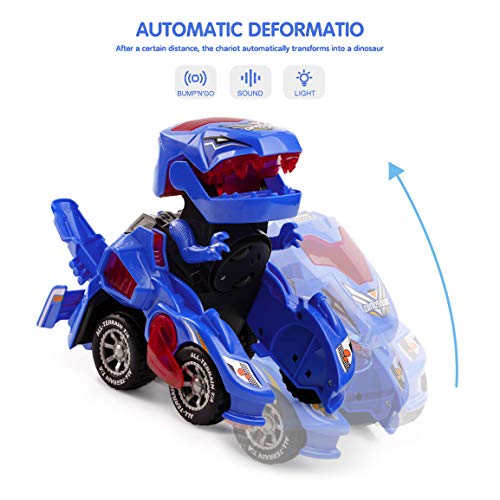 Ltteaoy Transformer Dinosaurio Coche Juguetes, Transformación Vehículos de Dinosaurios, Robot de Coche con LED Luz y Música, Regalos de cumpleaños y Navidad para Niños Niñas 5-10 años (Azul)