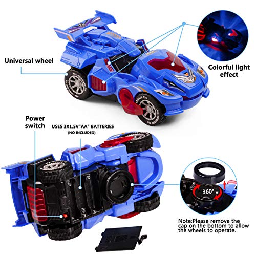 Ltteaoy Transformer Dinosaurio Coche Juguetes, Transformación Vehículos de Dinosaurios, Robot de Coche con LED Luz y Música, Regalos de cumpleaños y Navidad para Niños Niñas 5-10 años (Azul)