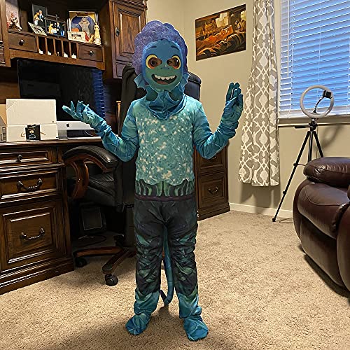 Luca Boys Fancy Dress Sea Monster Role Play Mono verde con máscara 3D para niños y niñas de 3 a 12 años