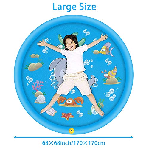 Luchild Splash Pad,170CM Aspersor de Juegos de Agua para Niños PVC Splash Play Mat Almohadilla de Juego de Agua para Niños para Jardín de Verano Juguetes Acuático Actividades Familiares