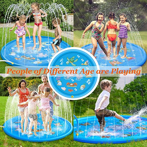 Luchild Splash Pad,170CM Aspersor de Juegos de Agua para Niños PVC Splash Play Mat Almohadilla de Juego de Agua para Niños para Jardín de Verano Juguetes Acuático Actividades Familiares