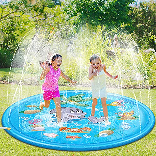 Luchild Splash Pad,170CM Aspersor de Juegos de Agua para Niños PVC Splash Play Mat Almohadilla de Juego de Agua para Niños para Jardín de Verano Juguetes Acuático Actividades Familiares