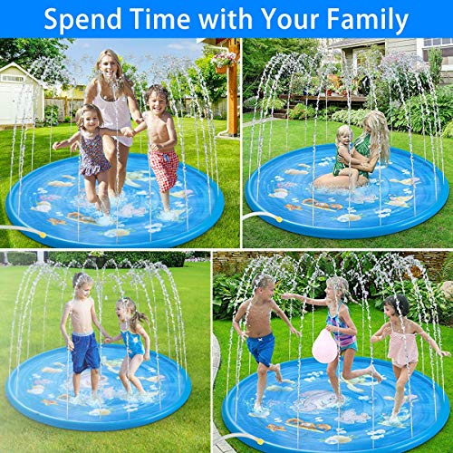 Luchild Splash Pad,170CM Aspersor de Juegos de Agua para Niños PVC Splash Play Mat Almohadilla de Juego de Agua para Niños para Jardín de Verano Juguetes Acuático Actividades Familiares