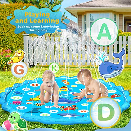 Luchild Tapete de Juegos de Agua Almohadilla de Aspersor de Juego Splash Pad Juego de Salpicaduras para Niños Jugar al Agua al Aire Libre en Jardín, Almohadilla de Rociadores Juguete de Verano 170cm