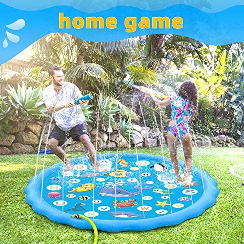 Luchild Tapete de Juegos de Agua Almohadilla de Aspersor de Juego Splash Pad Juego de Salpicaduras para Niños Jugar al Agua al Aire Libre en Jardín, Almohadilla de Rociadores Juguete de Verano 170cm