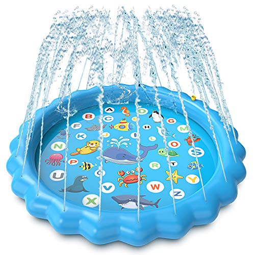 Luchild Tapete de Juegos de Agua Almohadilla de Aspersor de Juego Splash Pad Juego de Salpicaduras para Niños Jugar al Agua al Aire Libre en Jardín, Almohadilla de Rociadores Juguete de Verano 170cm