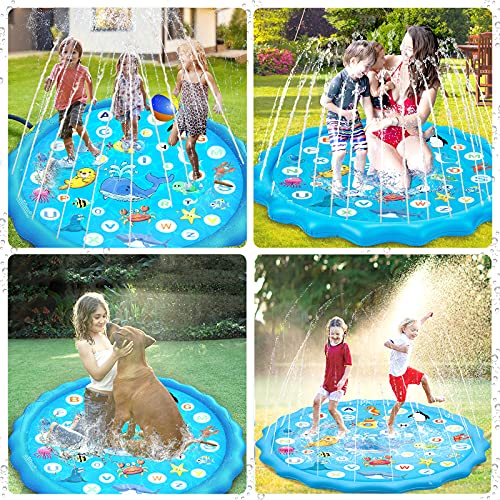 Luchild Tapete de Juegos de Agua Almohadilla de Aspersor de Juego Splash Pad Juego de Salpicaduras para Niños Jugar al Agua al Aire Libre en Jardín, Almohadilla de Rociadores Juguete de Verano 170cm