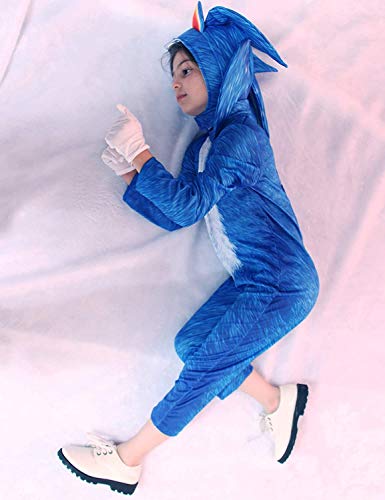 Lucky baby Niñas Niños DisfrazSonic Hedgehog Jumpsuit + Tocado + Guantes Traje de Lujo (Azul, 110-125cm / 5-6 años)