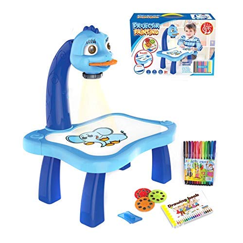 LUCKYYL Proyector para Niños Dibujo Smart, Smart Sketcher Proyector, Herramienta Educativa De Pintura, Juego De Escritorio De Mesa De Proyector De Pintura Musical para Niños,Blue