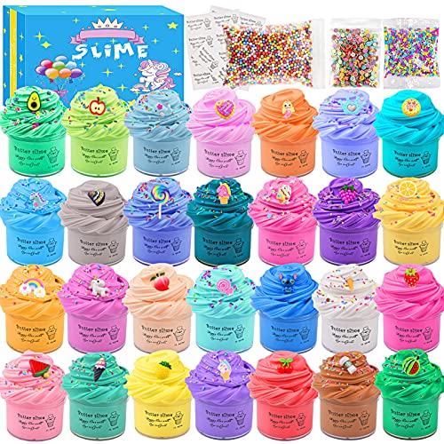 Luclay - Slime para niños, esponjoso, blando, superelásticos y no pegajosos, juguetes para aliviar el estrés, tipo plastilina para niños decoraciones de helados, dulces, paquete de 28, 18 unidades