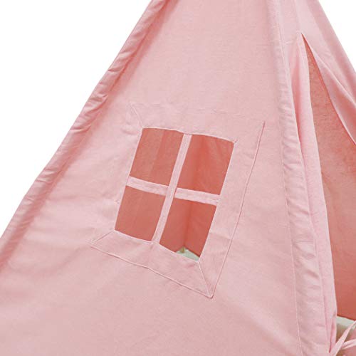 LUVODI Tipi Infantil,Tienda Campaña Infantil Indios Plegable Tienda Tipi Infantil Niña Regalo para Bebes Tipi Indio para Niños con Ventana en Interior Exterior Rosa 120x120x160cm