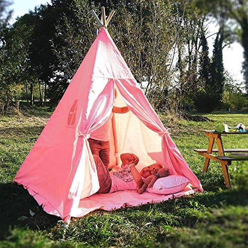 LUVODI Tipi Infantil,Tienda Campaña Infantil Indios Plegable Tienda Tipi Infantil Niña Regalo para Bebes Tipi Indio para Niños con Ventana en Interior Exterior Rosa 120x120x160cm