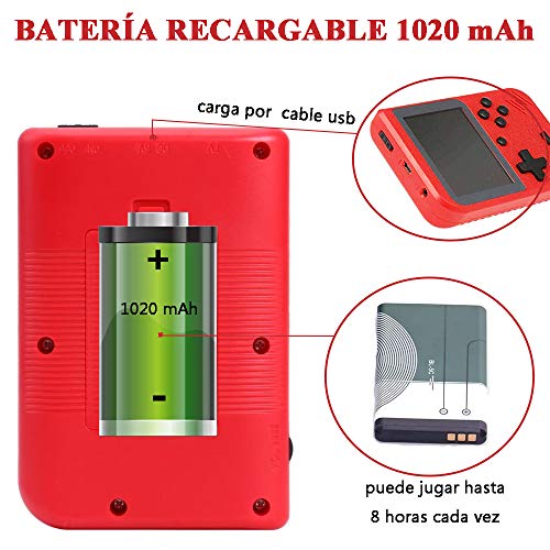 Lvozize Consola Retro, Consola de Juegos Portátil con 400 Juegos Clásicos Pantalla 3 Pulgadas Soporte TV 2 Jugadores Regalo de Cumpleaños Navidad para Niños Amigos Adultos-Rojo