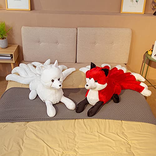 LXT-KL Lindo suave blanco rojo nueve colas Fox felpa juguete animales de peluche nueve colas Kitsune muñecas regalos creativos para TV y juegos