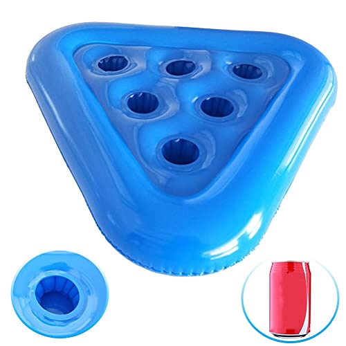 Lybring Soporte flotante inflable para bebidas, bandeja triangular de seis agujeros para bañera de hidromasaje, piscina, playa, fiesta, accesorios