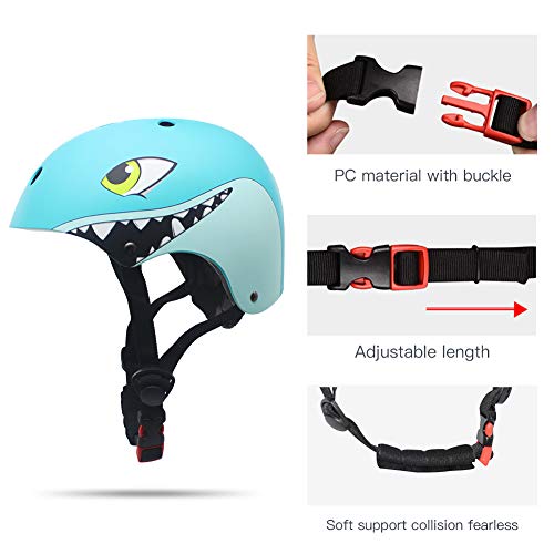 LZDMY Casco Ciclismo Bicicleta Niños Infantil Protección para Patines Patinete Patinaje Skate Monopatín Scooter para Deportes Regalo Bebe Proteccion (Tiburón Azul)