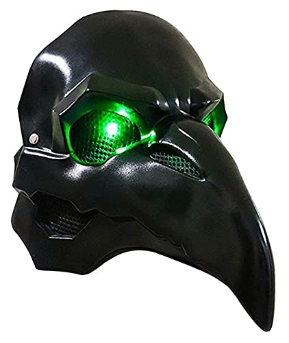 Lzpzz DIRIGIÓ Iluminar la mascarilla del Doctor de la Plaga + PVC/Látex Resplandor en la Nariz Larga Oscura pájaro pájaro Steampunk gótico Cosplay Halloween (Color : B2.Black Mask-led Green Eyes)