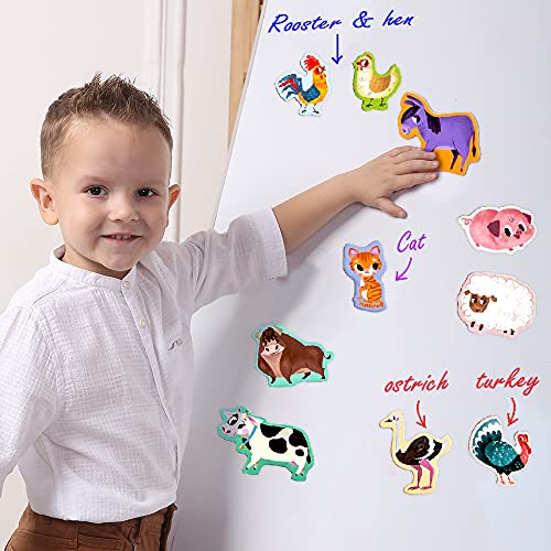 MAGDUM Imanes nevera niños Animales Granja - 15 Grandes imanes bebes - Montessori bebe - Animales de juguete - Juguetes bebes - Juegos educativos niños -Nevera juguete -Iman de nevera -Imanes animales