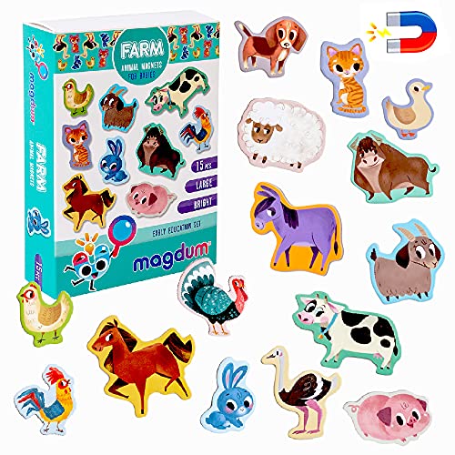 MAGDUM Imanes nevera niños Animales Granja - 15 Grandes imanes bebes - Montessori bebe - Animales de juguete - Juguetes bebes - Juegos educativos niños -Nevera juguete -Iman de nevera -Imanes animales