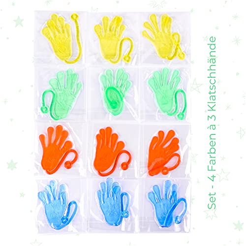 Magicat manos locas pegajosas 12 Pcs - relleno piñatas de cumpleaños infantil niño y niña - mano elástica adhesiva para regalo en fiestas infantiles - pegatinas de vinilo con diferentes colores