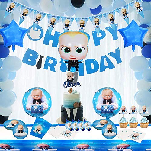 Magichui Baby Boss Birthday Decorations, Baby Boss Party Supplies Set, Baby Party Supplies, Children Carnival Party Supplies Decoration - Banner, Balloon, Cake Topper, Servilletas, Blowouts, Banderín