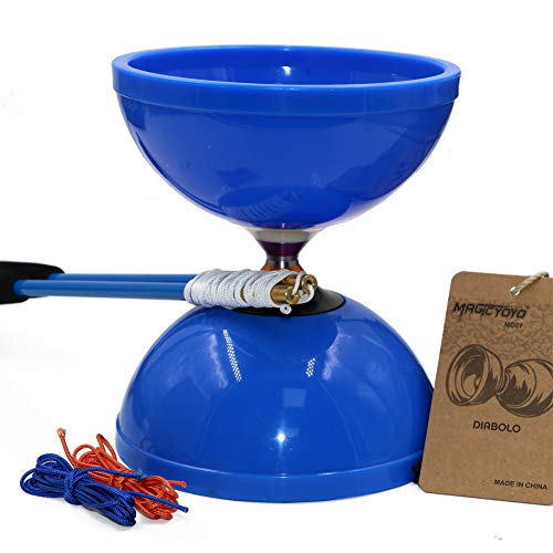 MAGICYOYO Diabolo MD01 Rodamientos triples Profesionales con Palos de Carbono de Primera Calidad Bolsa de 3 Cuerdas Diabolos para Principiantes para niños Adultos Azul