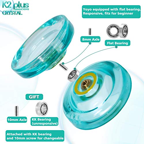 MAGICYOYO Yoyo para niños K2 PLUS, Sensible yoyo para principiantes, proposito doble, con Rodamiento KK de repuesto para intermedios avanzados, removedor de cojinetes, bolsa, 5 cuerdas de yoyo (verde)