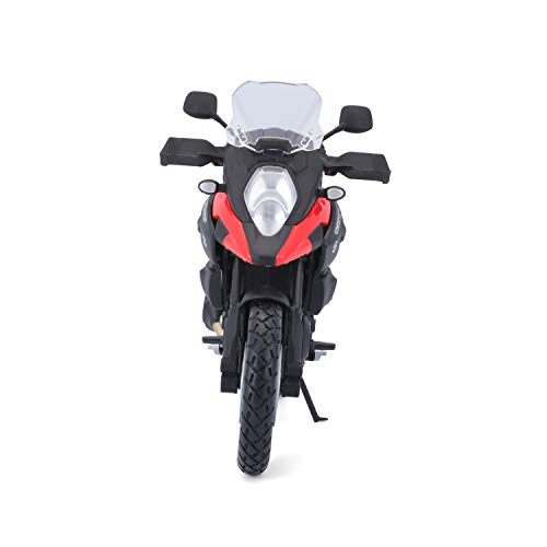 Maisto 20-19130 Suzuki V-Strom: Modelo de Motocicleta a Escala 1:12, con suspensión y Caballete Lateral Plegable, 17 cm, Color Negro y Rojo (5-19130), Rojo y Negro