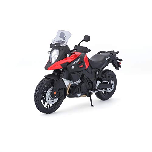 Maisto 20-19130 Suzuki V-Strom: Modelo de Motocicleta a Escala 1:12, con suspensión y Caballete Lateral Plegable, 17 cm, Color Negro y Rojo (5-19130), Rojo y Negro