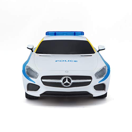 Maisto Tech R/C Mercedes AMG GT 581510 - Coche teledirigido (Escala 1:24, Efecto policía, Control de empuñadura de Pistola, tracción Trasera, a Partir de 5 años, 20 cm, Color Blanco y Azul