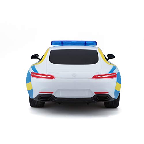 Maisto Tech R/C Mercedes AMG GT 581510 - Coche teledirigido (Escala 1:24, Efecto policía, Control de empuñadura de Pistola, tracción Trasera, a Partir de 5 años, 20 cm, Color Blanco y Azul