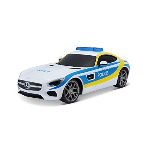 Maisto Tech R/C Mercedes AMG GT 581510 - Coche teledirigido (Escala 1:24, Efecto policía, Control de empuñadura de Pistola, tracción Trasera, a Partir de 5 años, 20 cm, Color Blanco y Azul