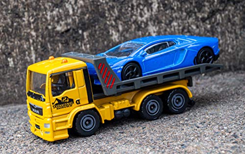 Majorette Man TGS-Camión de Remolque, Lamborghini Aventador, Azul, Rueda Libre, Apertura y/o Partes móviles, 13 cm, para niños a Partir de 3 años (212053154Q04)