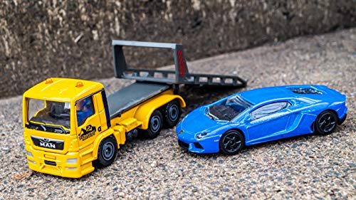 Majorette Man TGS-Camión de Remolque, Lamborghini Aventador, Azul, Rueda Libre, Apertura y/o Partes móviles, 13 cm, para niños a Partir de 3 años (212053154Q04)