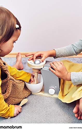 Mamabrum Juguete Batidora con Accesorios de Madera, Accesorio de Juguete Cocina para Niños de 3 Años, Robot Pastelero con Bol y Espátula para Petits Chefs, Juego de Imitación