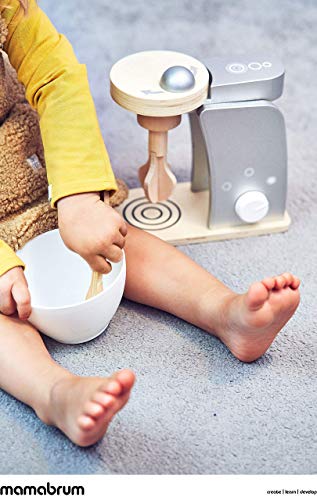 Mamabrum Juguete Batidora con Accesorios de Madera, Accesorio de Juguete Cocina para Niños de 3 Años, Robot Pastelero con Bol y Espátula para Petits Chefs, Juego de Imitación