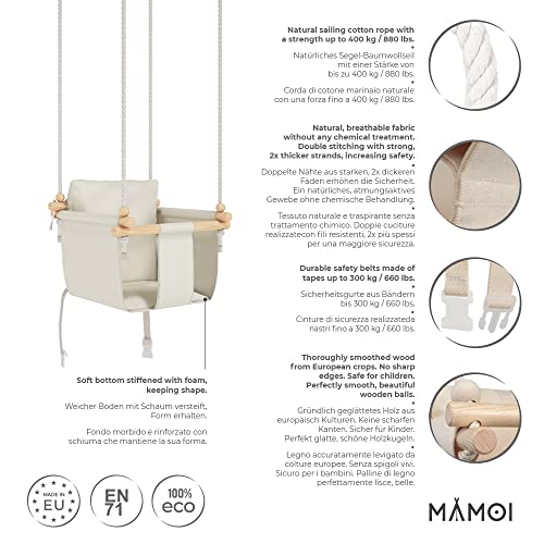 MAMOI Columpio Bebe con ASA DE Seguridad, Columpios Infantiles Exterior y Interior, Columpio Madera Ideal como Columpio de Jardin y para habitación Infantil