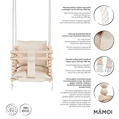 MAMOI - Columpio para niños, Columpio 3 en 1 + cinturón de Seguridad, Columpio para niños pequeños, Columpio para bebé y Columpio, Columpio de Madera para niños … (Beige)