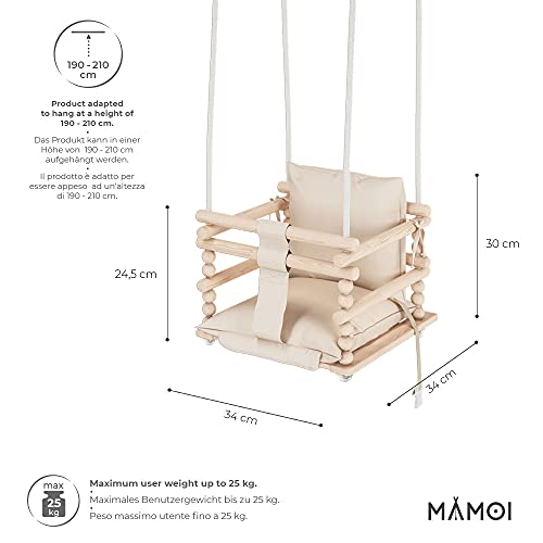 MAMOI - Columpio para niños, Columpio 3 en 1 + cinturón de Seguridad, Columpio para niños pequeños, Columpio para bebé y Columpio, Columpio de Madera para niños … (Beige)