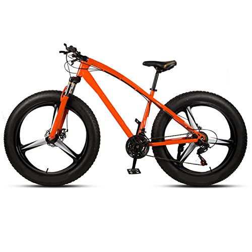 Mapeieet Bicicleta de montaña con Llantas Gruesas para Adultos, Marco de Acero Alto Contenido de Carbono, Bicicleta con Freno de Disco Doble - 26 Inch x 4.0-21 velocidades,Naranja