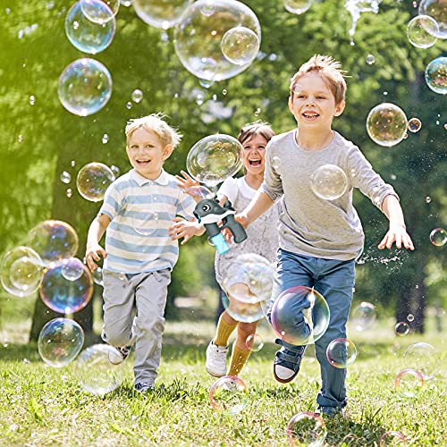 Máquina de Burbujas, Pistola de Pompas de Jabón, Máquina de Burbujas Automática Niños,Maquina Pompas Jabón Automática Portátil,Ametralladora de Burbujas de delfín con Sonido -2*Pompas Jabon (Gris)