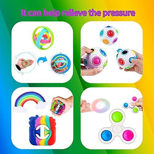 MarckersHome 26 Piezas Fidget Toys, Set de Juguetes antiestrés Barato con Anillo Mágico Arco Iris Empuje Burbuja, Fidget Box Regalo de Oficina en el Aula para niños y Adultos Relajarse