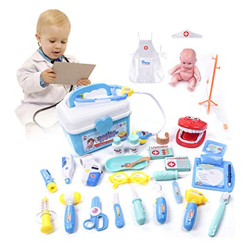 Maril Maletin Medicos Juguete De Doctora Kit, 28 PCS Maletin Medicos Juguete Doctora Juguetes para Niños Pequeños Niñas con Caja De Almacenamiento Frugal Pleasure