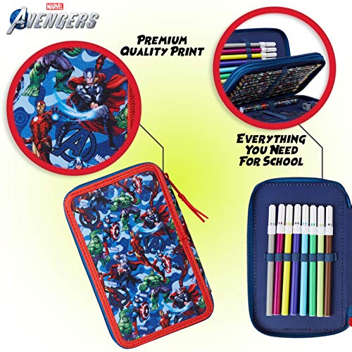 Marvel Estuche Escolar, Incluye Material Escolar de Los Vengadores, Estuches Grandes con Capitan America Iron Man y Hulk, Con Lapices y Rotuladores de Colores