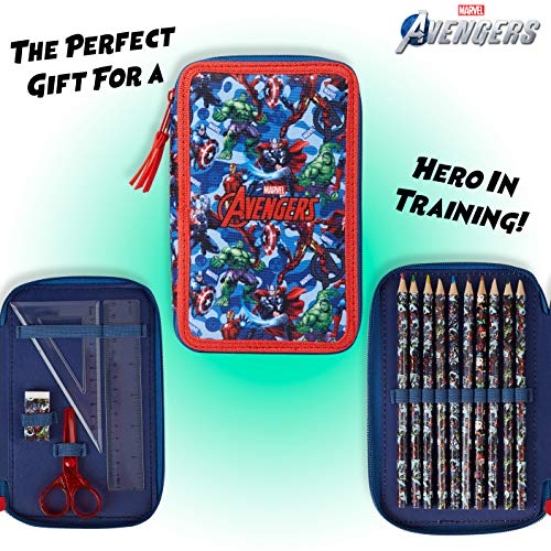 Marvel Estuche Escolar, Incluye Material Escolar de Los Vengadores, Estuches Grandes con Capitan America Iron Man y Hulk, Con Lapices y Rotuladores de Colores