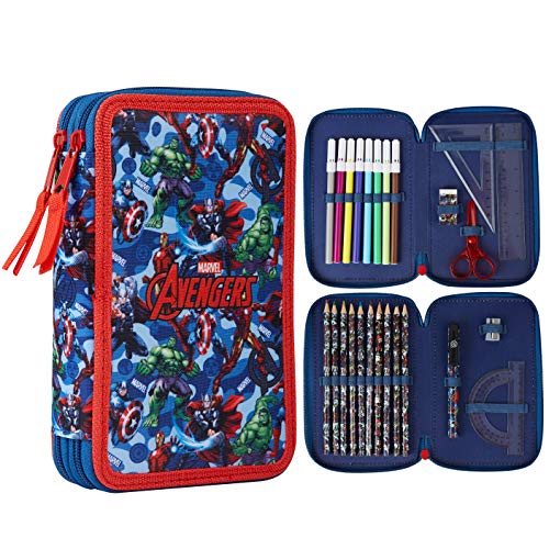 Marvel Estuche Escolar, Incluye Material Escolar de Los Vengadores, Estuches Grandes con Capitan America Iron Man y Hulk, Con Lapices y Rotuladores de Colores