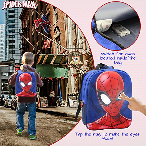 Marvel Spiderman Mochilas Escolares para Niños, Mochila Escolar Diseño 3D con Ojos que se Iluminan, Mochila Infantil para Colegio Deporte, Regalos Para Niños