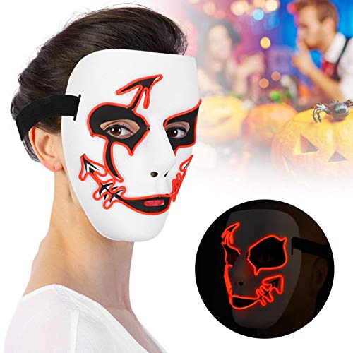 Máscara LED de Halloween Máscara iluminada, Máscara Facial LED con Brillo Aterrador Que Brilla en la Oscuridad Cosplay Festival de Halloween Suministros para Fiestas para niños y Adultos