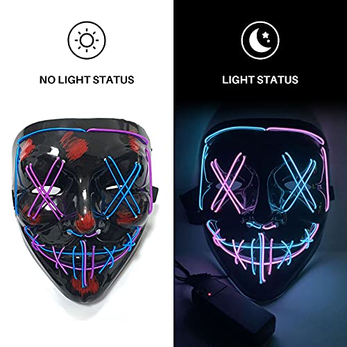 Mascara LED Halloween, Máscaras de la Purga, Máscaras Halloween de Terror Iluminada se Utiliza para la Decoración de Disfraces para Baile de Disfraces, Carnaval, Fiesta de Carnaval(púrpura + azul)