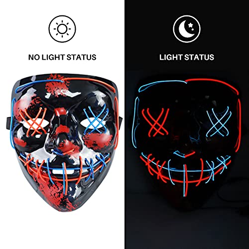 Mascara LED Halloween, Máscaras de la Purga, Máscaras Halloween de Terror Iluminada se Utiliza para la Decoración de Disfraces para Baile de Disfraces, Carnaval, Fiesta de Carnaval(rojo + azul)